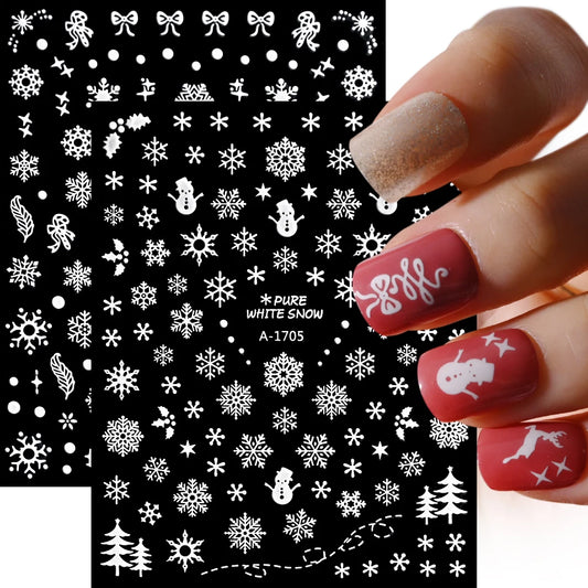 3D Winter Nail Stickers: Snowflake, Santa, Penguin, Elk