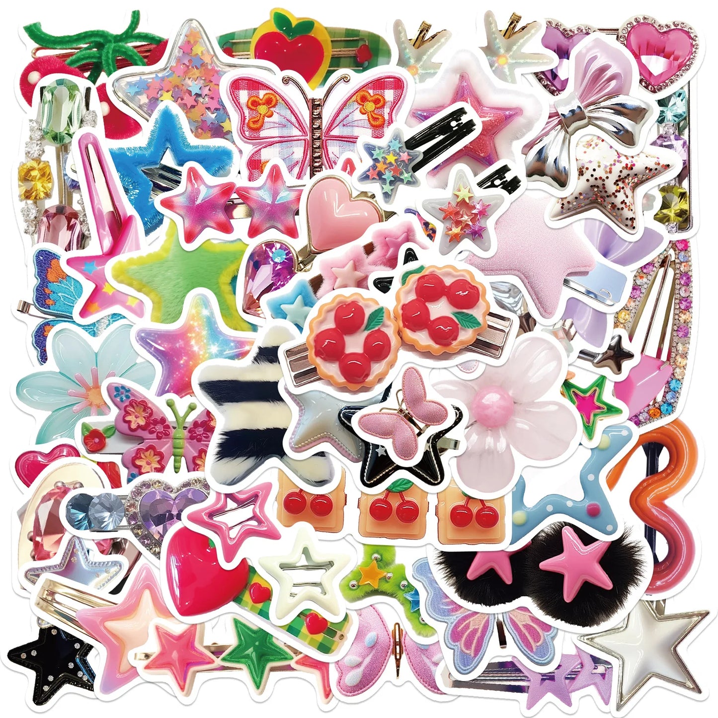 50Pcs Y2K Star Hair Clips & Waterproof Stickers Set
