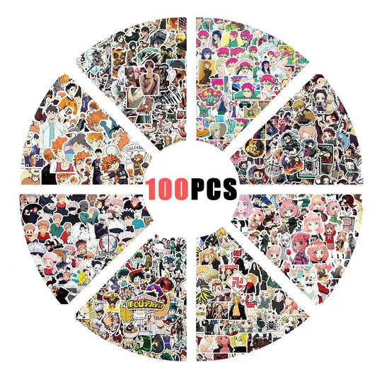 100pcs Anime Stickers Waterproof Decals for Notebook, Skateboard, Laptop, Phone, Luggage, Kids Gift