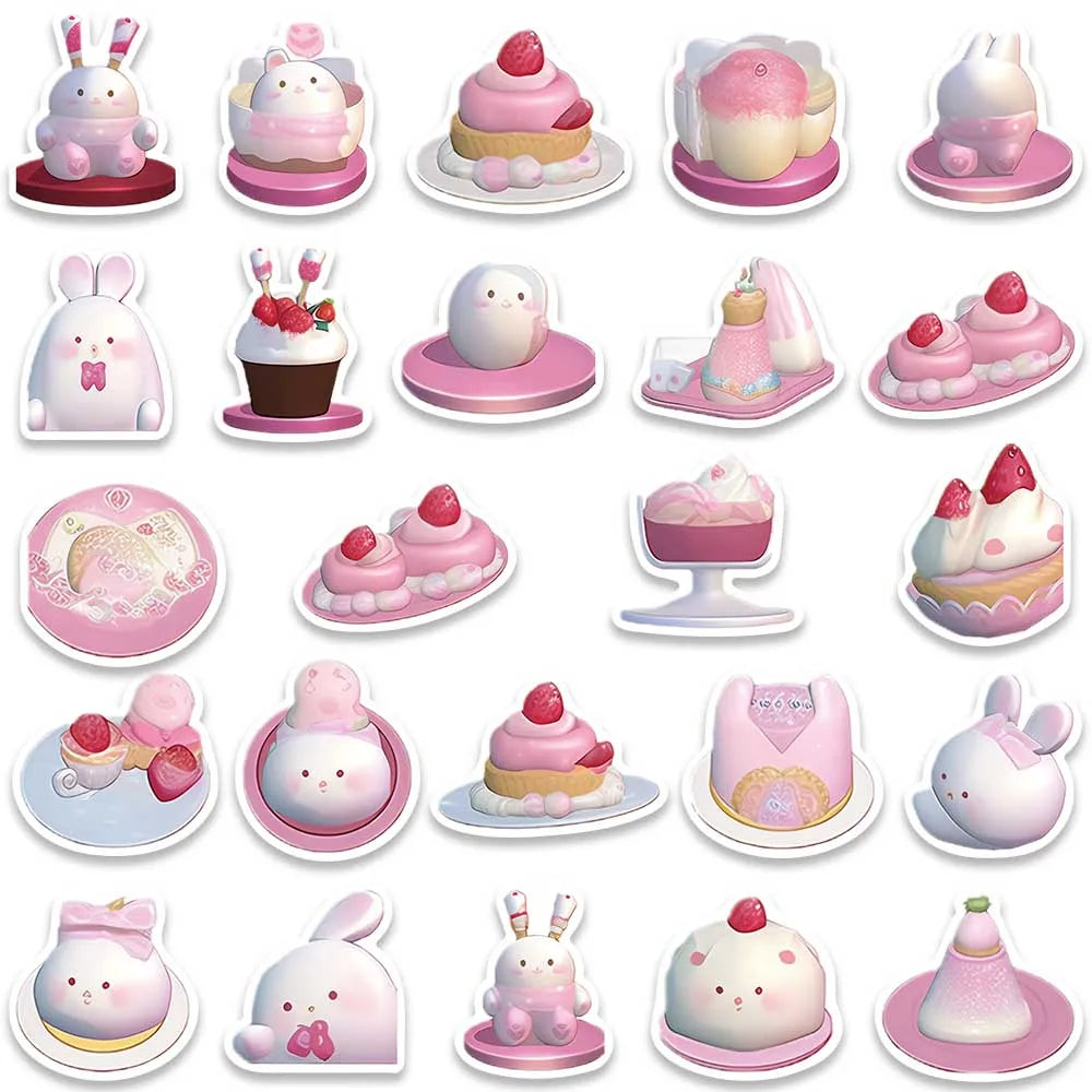 49pcs Cute Cartoon Pink Pudding Rabbits Stickers Vinyl Laptop Decals Luggage Phone Guitar Skateboard Waterproof Graffiti