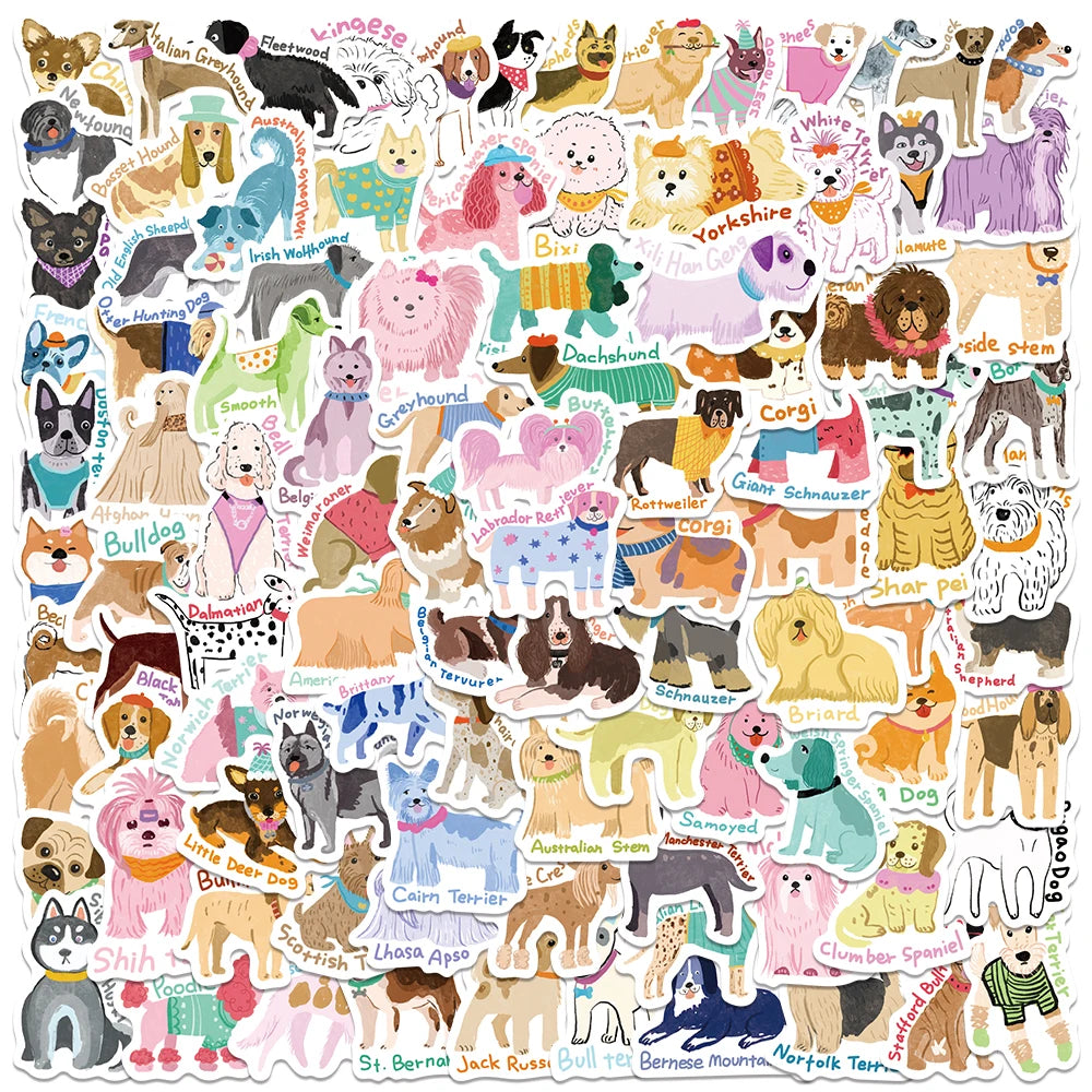 100pcs Mini Size Cute Cartoon Animals Dogs Stickers For Luggage Laptop Phone Skateboard Waterproof Graffiti Vinyl Decals