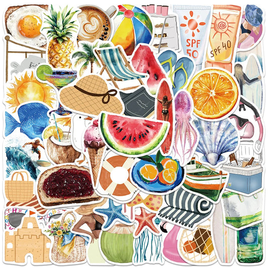 50Pcs Summer Beach Stickers: Laptop, Water Bottle, Phone