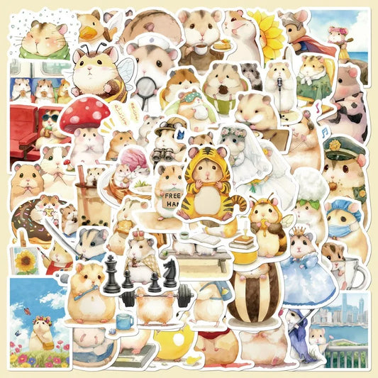 55pcs Cute Cartoon Hamster Stickers for Helmet, Wall, DIY Decoration Wholesale