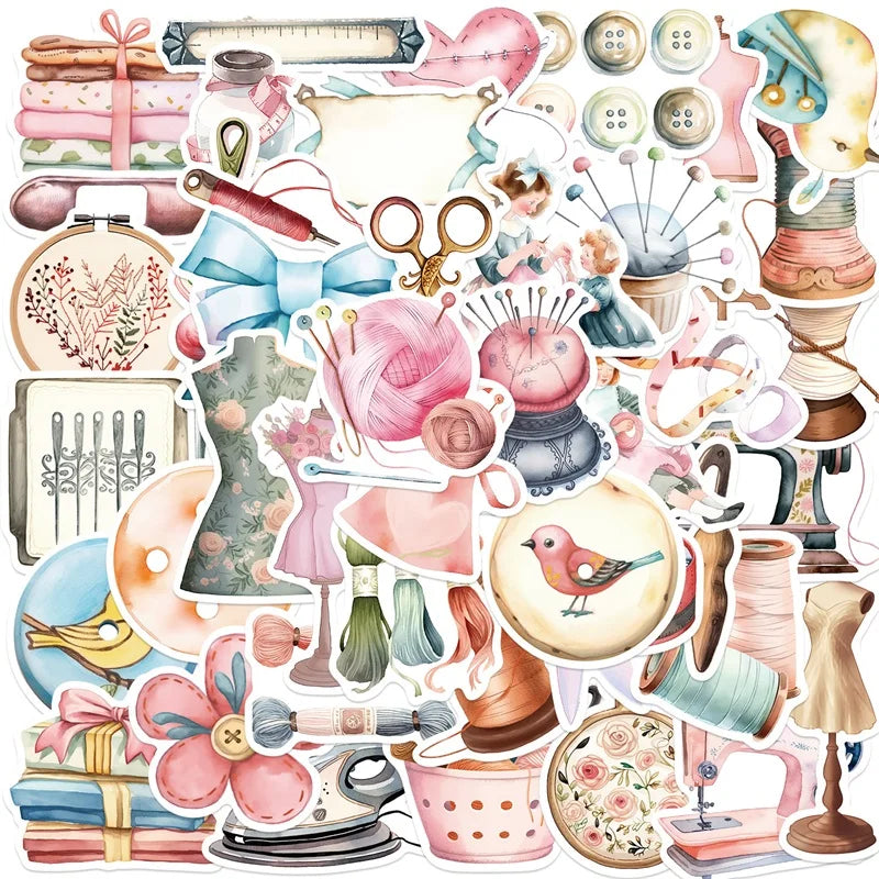 Kawaii Pink Sewing Stickers 10/30/50PCS Kids Stationery