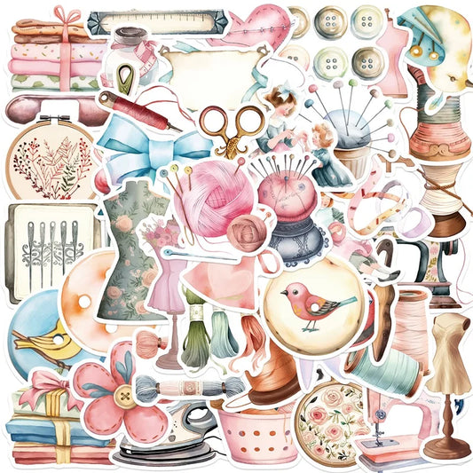 Kawaii Pink Sewing Stickers 10/30/50PCS Kids Stationery