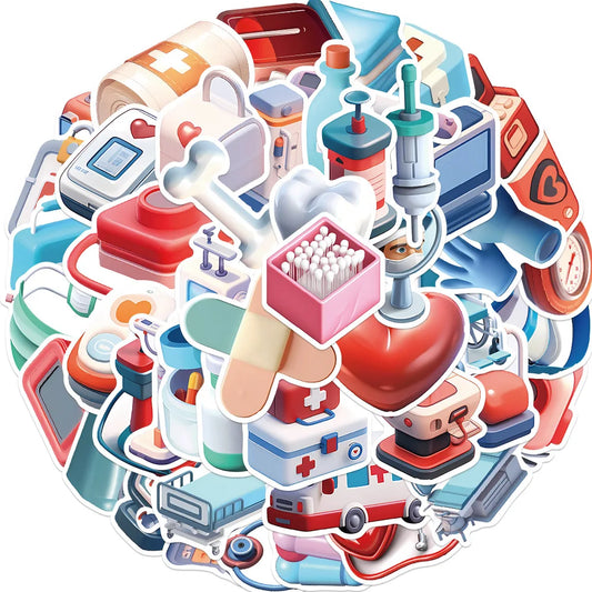 Cartoon 3D Medical Device Stickers 10/30/50pcs Waterproof PVC Decals for Laptop, Fridge, Phone, Suitcase