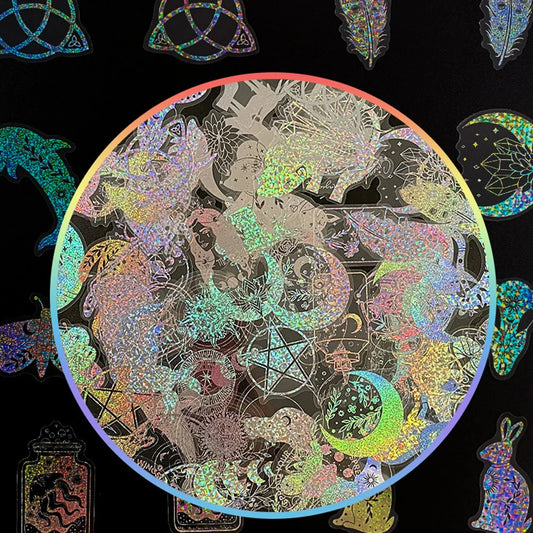 Holographic Moon Animal Stickers PVC Scrapbooking Planner 10/30/50/100pcs