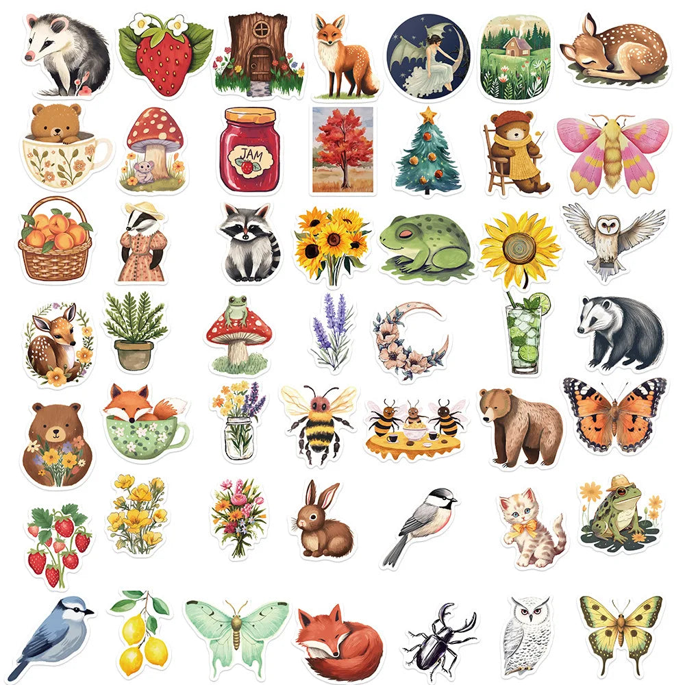 10/30/50PCS Cute Forest Animal Cartoon Stickers DIY Decoration Waterproof Skateboard Fridge Laptop Phone Car Notebook Decals Toy