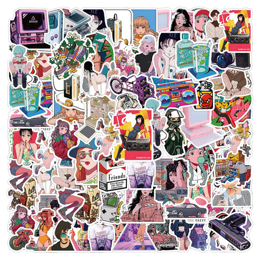 Anime City Pop Girl Stickers for Phone Laptop Luggage Skateboard Decals