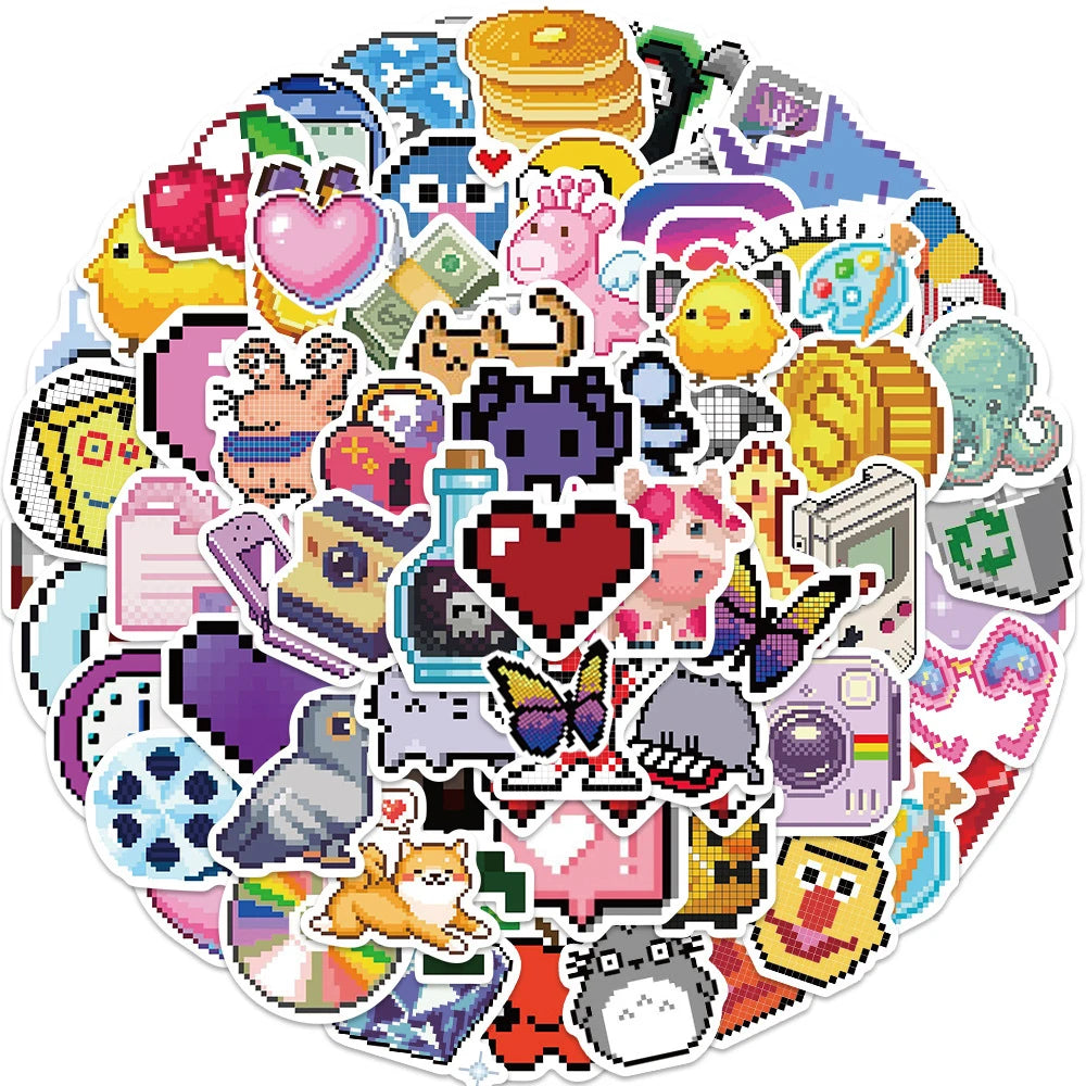 10/30/65PCS INS Style Cute Pixel Cartoon Aesthetic Stickers Laptop Phone Scrapbook Notebook DIY Luggage Graffiti Sticker Kid Toy