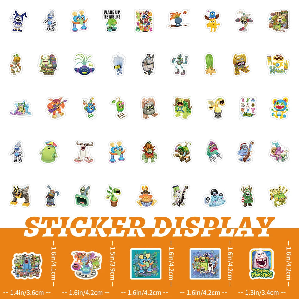 10/30/50/100pcs Game My Singing Monster Anime Stickers Decals Laptop Phone Notebook Guitar Skateboard Cool Waterproof Sticker