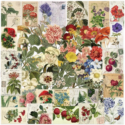 50PCS Vintage Flower Stickers for Scrapbooking & DIY