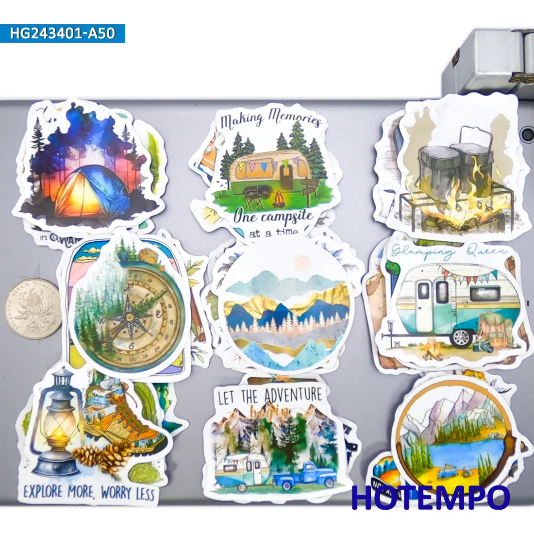 20/30/50Pieces, Camping Travel Stickers, Forest Hiking Trip, Art Graffiti Style, for DIY Creative Decoration, Sticker Toys