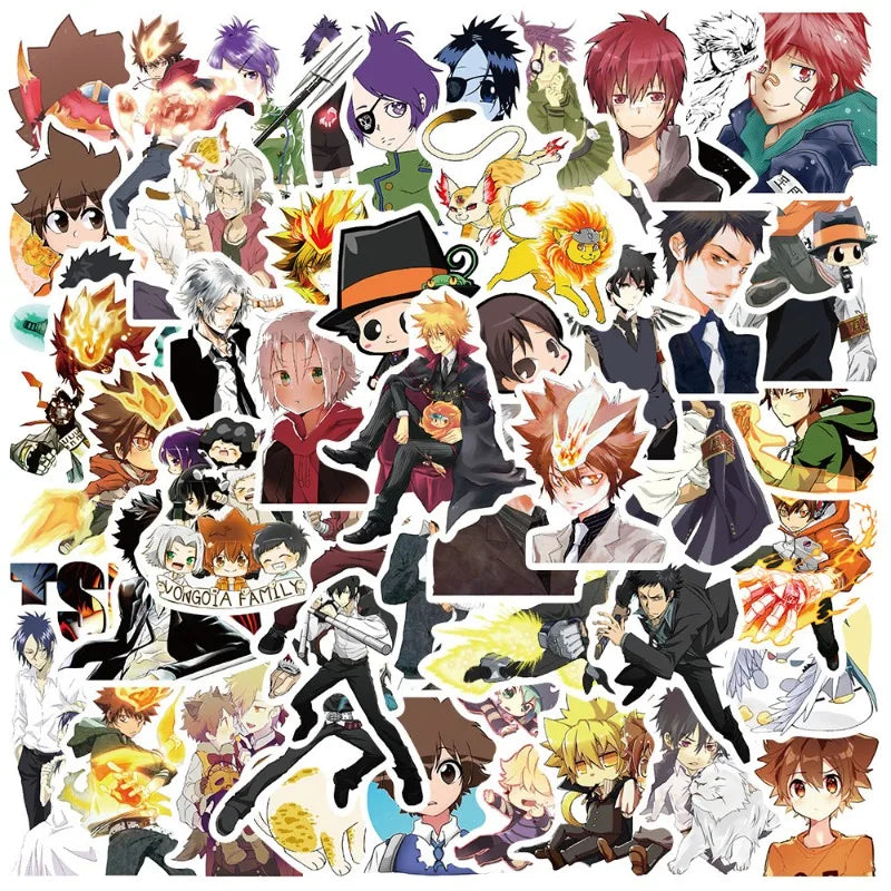 50pcs Katekyo Hitman Reborn Anime Stickers for Luggage, Water Bottles, Phones, Laptops, Scooters, Fridges