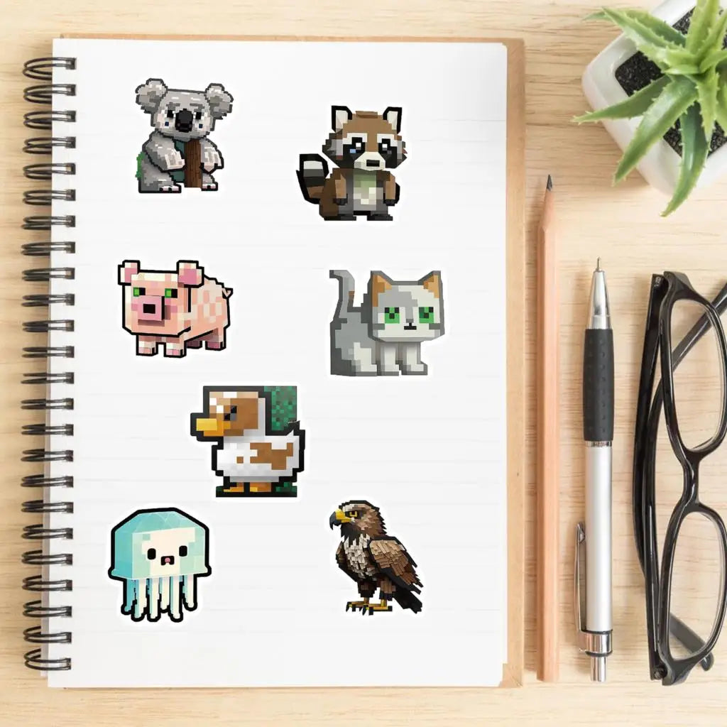 50PCS Cartoon Zoo Pixel Wind Wild Animals Stickers Kawaii Dog Pig DIY Kids Toys Phone Skateboard Laptop Graffiti  Decals