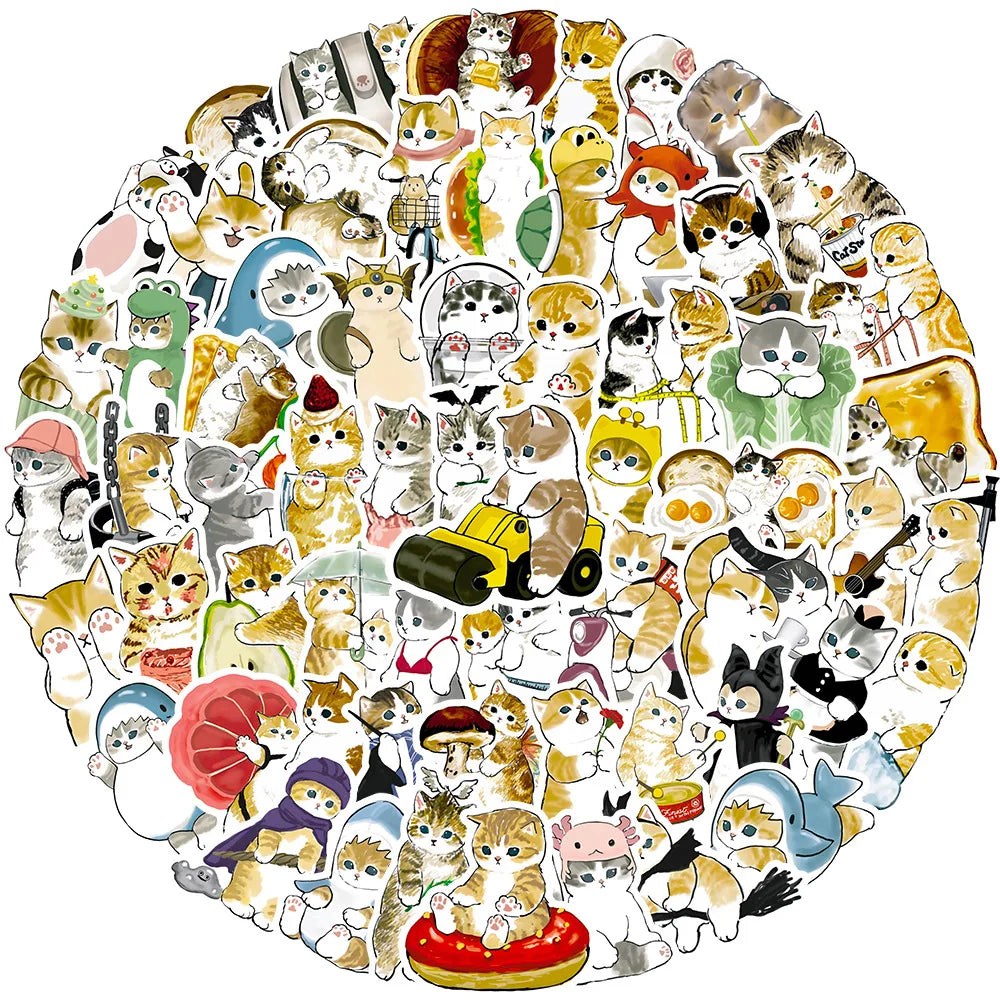 Cute Cat Cartoon Stickers Pack - Kawaii Animal Kids DIY Laptop Scrapbook Guitar Car Decals