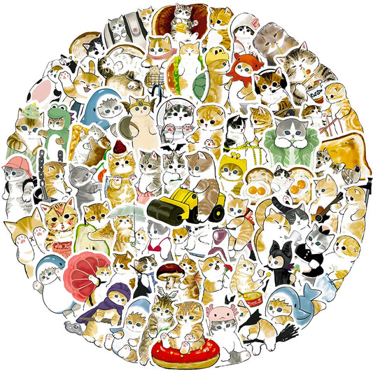 Cute Cat Cartoon Stickers Pack - Kawaii Animal Kids DIY Laptop Scrapbook Guitar Car Decals