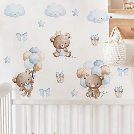 Blue Bear Balloon Animal Wall Stickers Removable Kids Room Nursery Decor