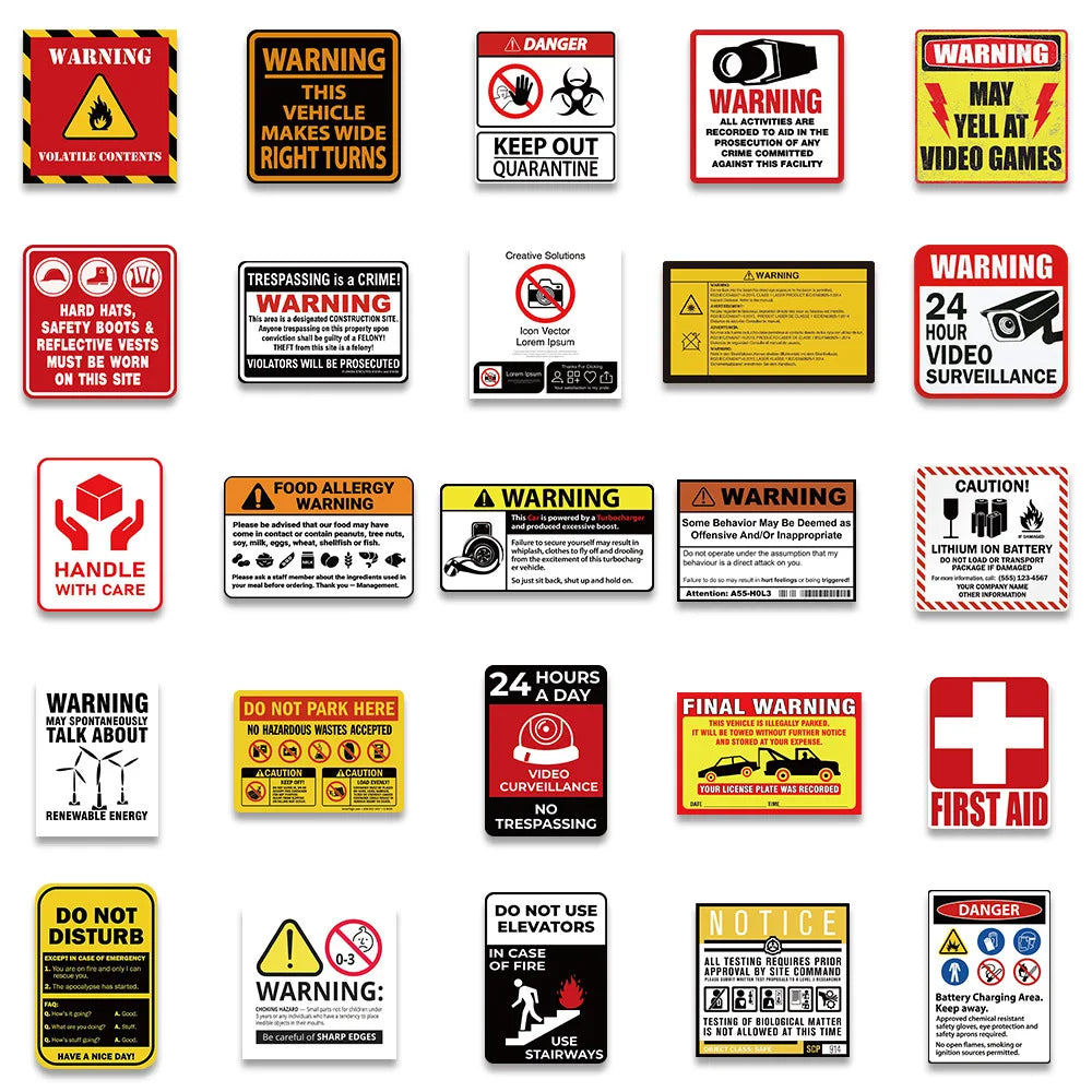 75Pcs Warning Stickers Danger Banning Skateboard Fridge Guitar Laptop Motorcycle Travel Classic Toy Cool Decals Sticker