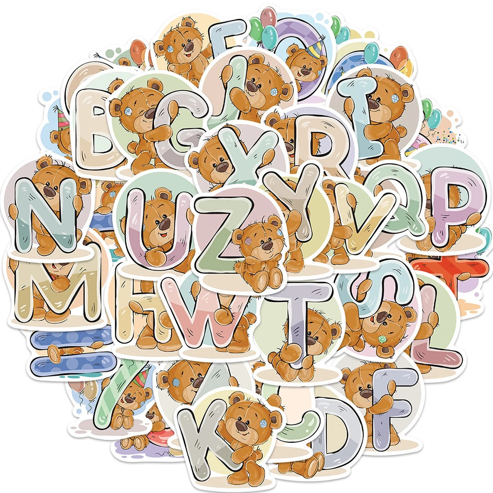 10/20/39PCS Cute Little Bear Letter Cartoon Sticker Packs