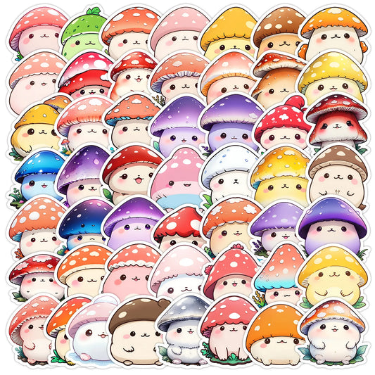 50Pcs Cute Mushroom Cartoon Stickers for Helmet, Wall, DIY Decoration