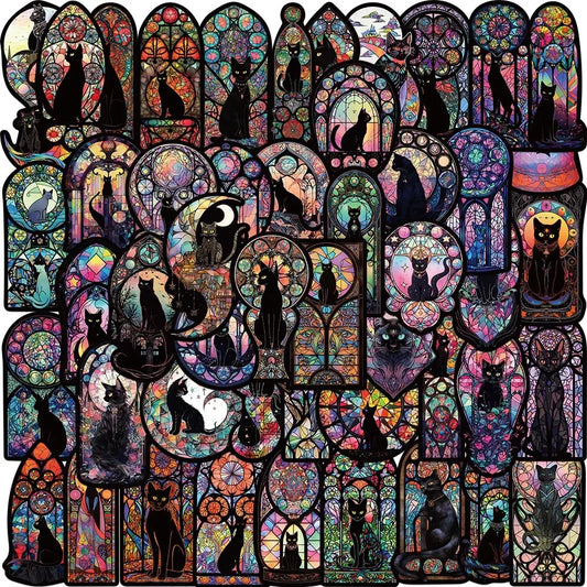 Gothic Black Cat Moon Stickers Halloween Tarot Decals 10/30/50pcs
