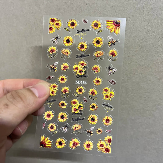 Sunflower 5D Nail Stickers: Waterproof, Self-Adhesive Decals