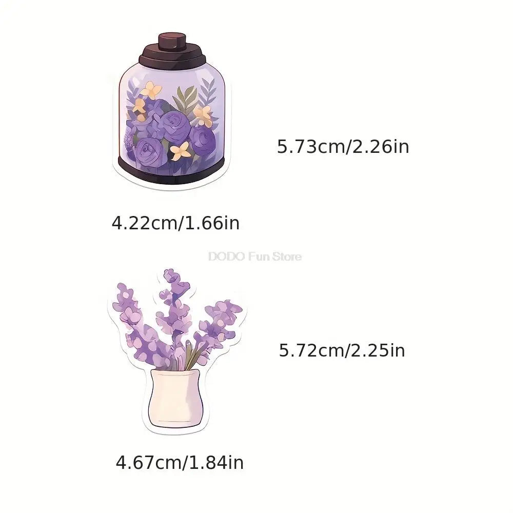 10/25/50PCS Cartoon Purple Lavender Flower Stickers Kawaii  Aesthetic Decals Laptop Scrapbook Phone Decoration Kids Girls Toys