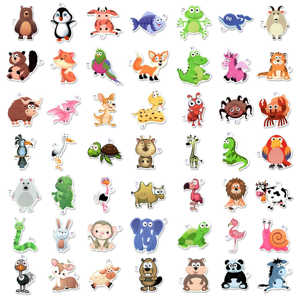 10/30/50/100PCS Cartoon Animal Stickers Funny Cute Decals For Kids DIY Phone Travel Suitcase Guitar Laptop Skateboard Bike Toys