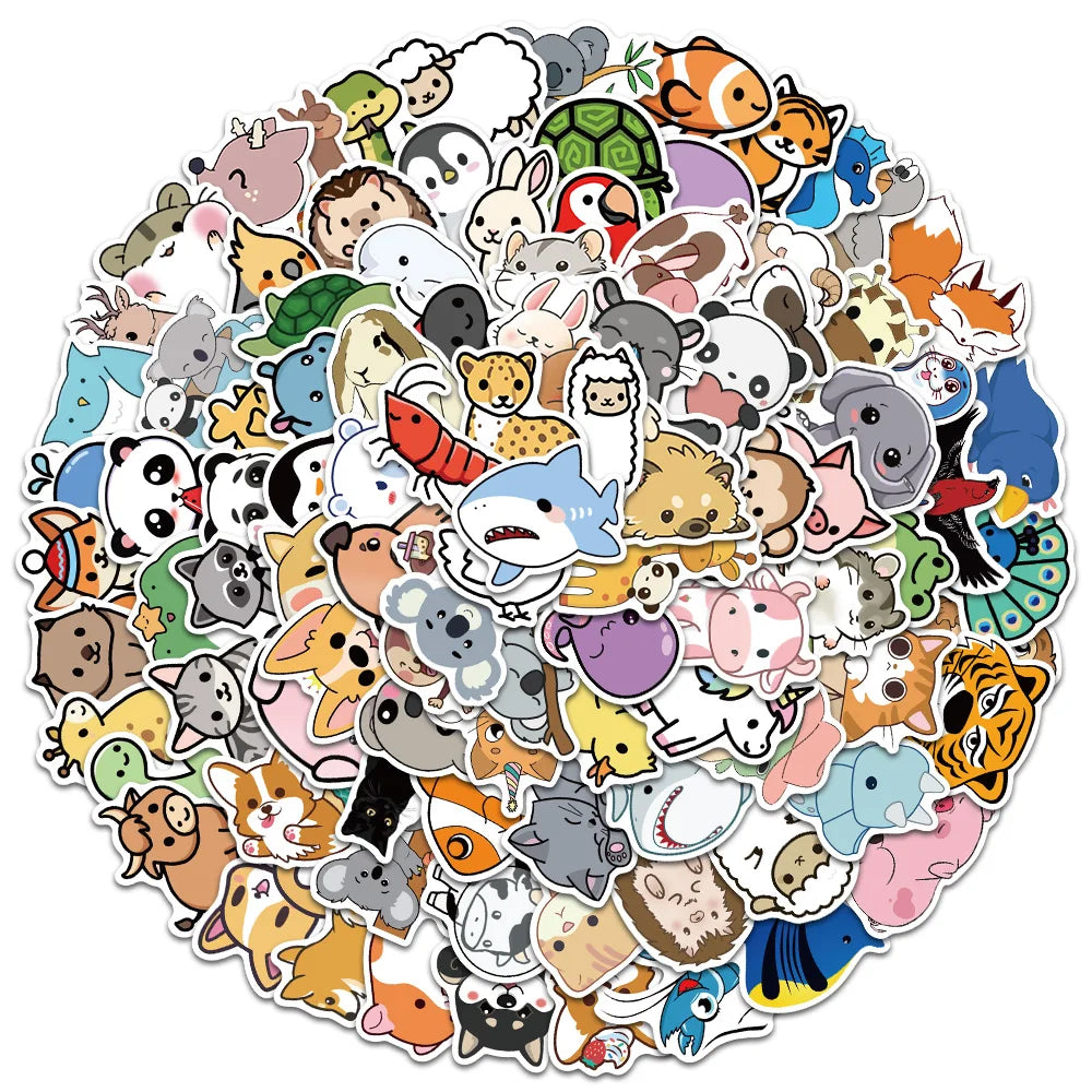 50/100pcs Cute Cartoon Little Animals Stickers Kids Toy Waterproof Graffiti For Laptop Water Bottle Phone Bicycle Car Decals