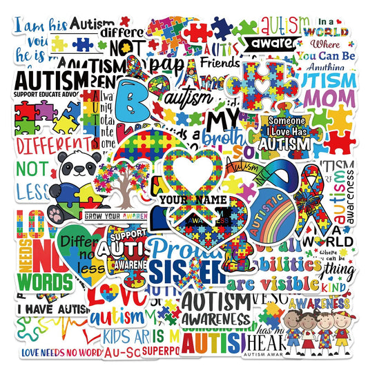 50pcs Cartoon Autism Care Stickers for Helmet, Wall, DIY Decoration