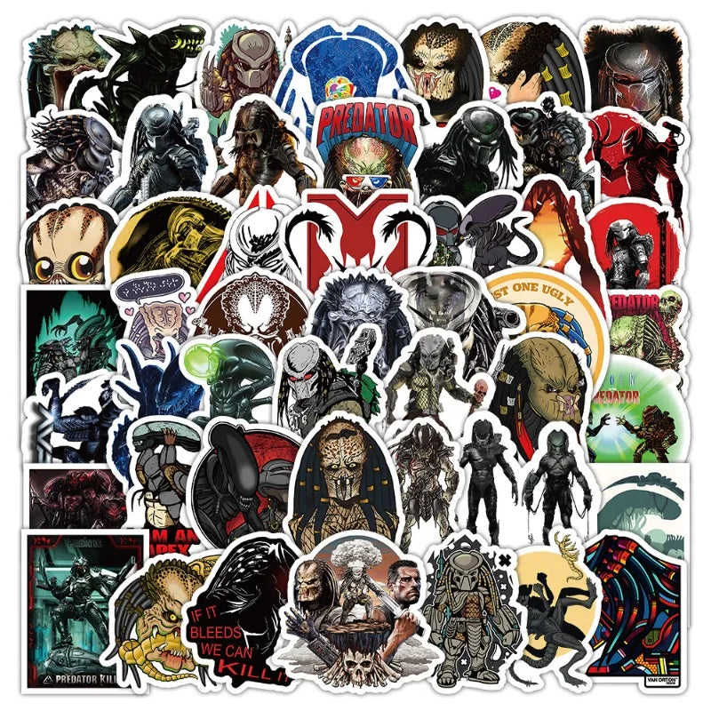 50pcs Predator Stickers for Laptop, Phone, Car, Scooter, Water Bottle, Suitcase, Refrigerator