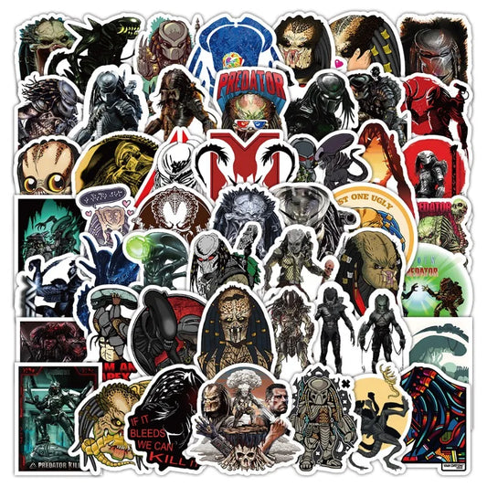 50pcs Predator Stickers for Laptop, Phone, Car, Scooter, Water Bottle, Suitcase, Refrigerator