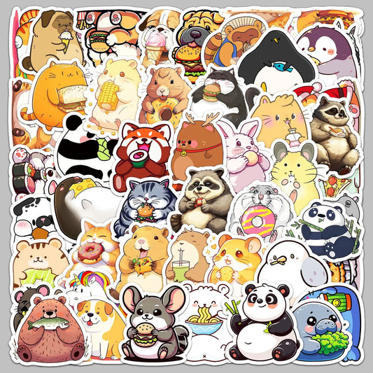 50pcs Cute Animal Eating Stickers for Helmet, Wall, DIY Decoration