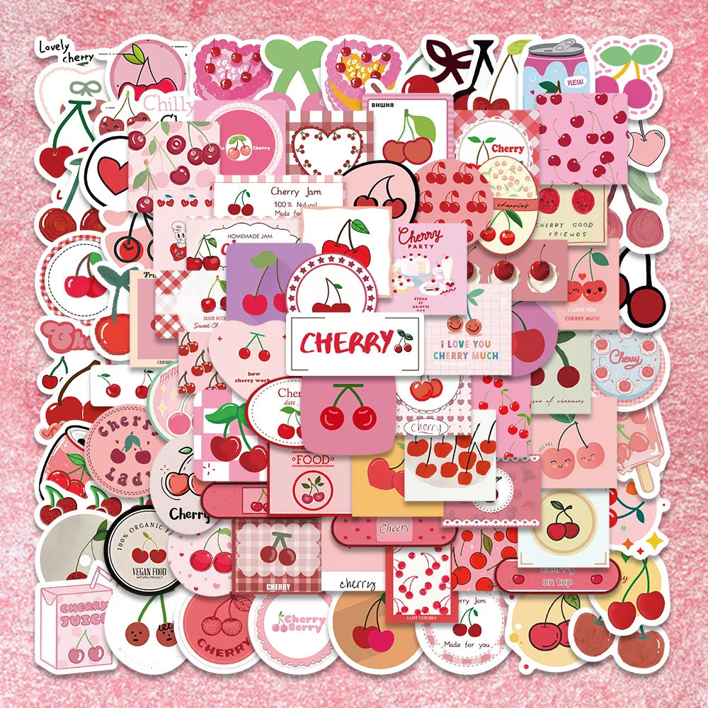 90PCS Kawaii Pink Fruit Stickers for Laptop, Guitar, Phone, Stationery, Kids