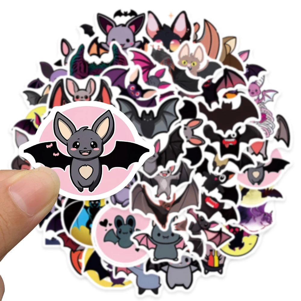 50pcs Cute Cartoon Bats Animal Graffiti Stickers For Laptop Phone Guitar Luggage Bicycle Car Waterproof Vinyl Decals