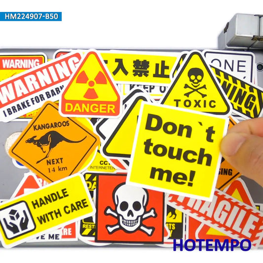 20/30/50Pieces Caution Tip Decals Stop Warning Danger Signs Funny Stickers for Motorcycle Car Bike Luggage Laptop Helmet Sticker