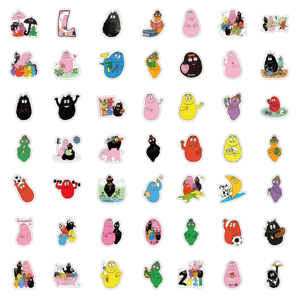 10/52Pcs Cute Les Barbapapa Stickers Skateboard Guitar Suitcase Freezer Motorcycle Classic Toy Decal Funny Sticker