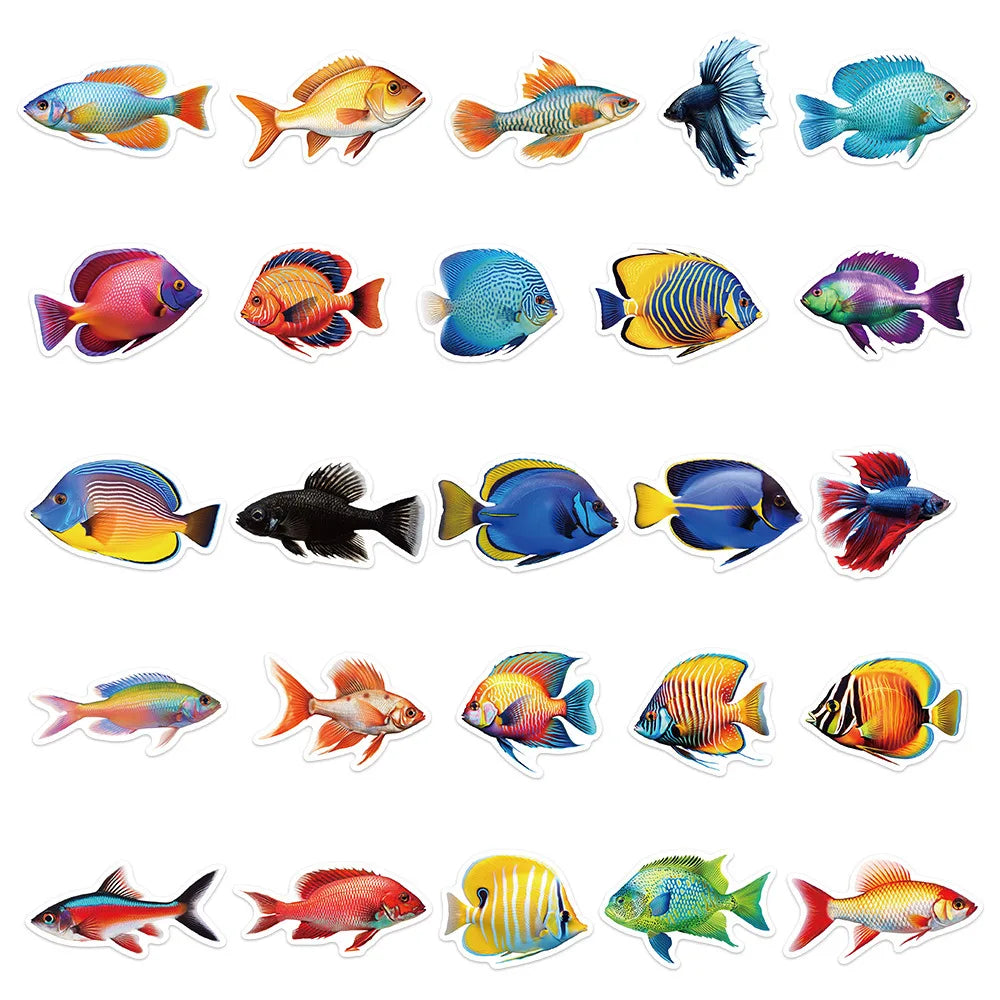 10/30/50PCS Fish Cartoon Stickers Pink Marine Organism Sticker DIY Luggage Laptop Phone Car Bike Skateboard Decals Graffiti Toy