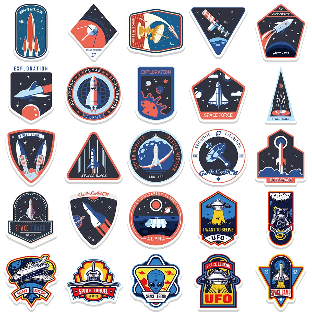 10/30/52PCS Outer Space Astronaut Cartoon Stickers Cute Airplane UFO Decals Kids Toy DIY Bike Phone Scrapbook Helmet Decoration