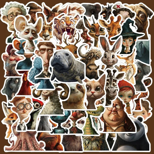 50pcs Cartoon Graffiti Portrait Stickers for Helmet, Wall, Desktop Decoration