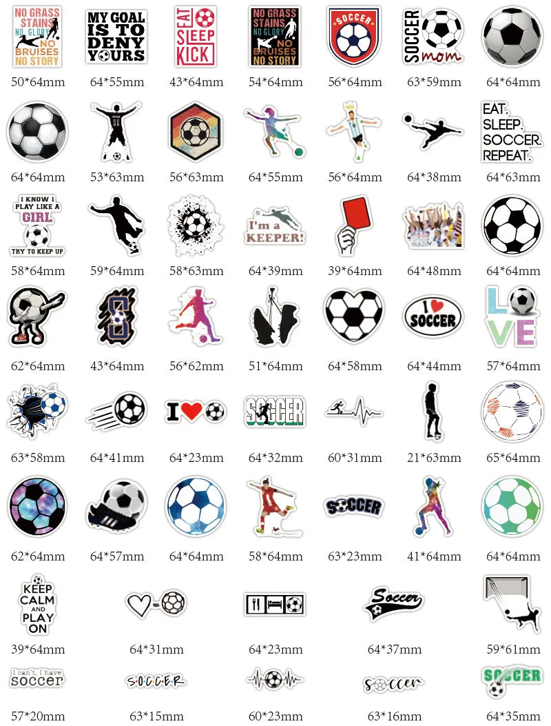 50 Pcs/Set Football Soccer Graffiti Stickers for Laptop Phone Luggage Notebook Decal Decoration Scrapbook Sticker Kids Gift