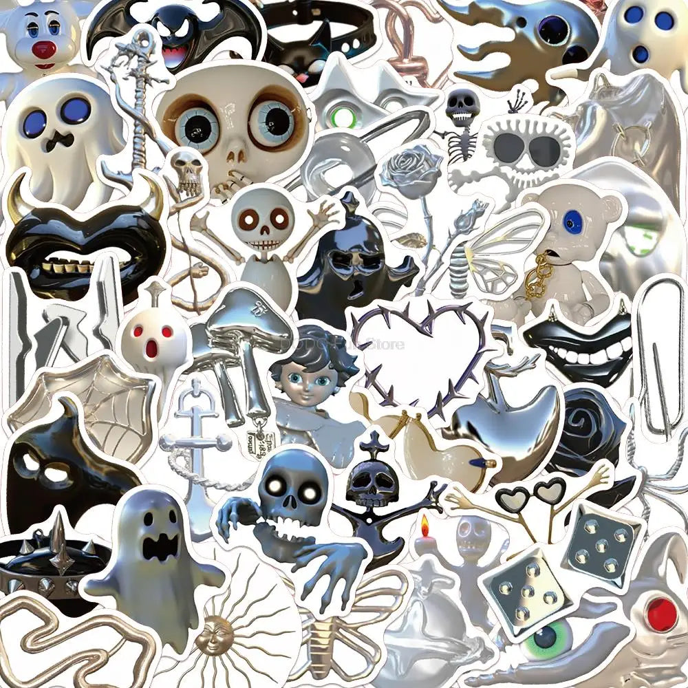 10/25/50PCS Halloween Horror Silver Style Sticker Cool Ghost Waterproof Skateboard Travel Suitcase Phone Laptop Luggage Decal