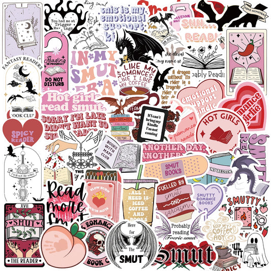 50pcs Bookish Romance Reading Stickers for Students, Notebooks, Laptops, Phones, Bottles