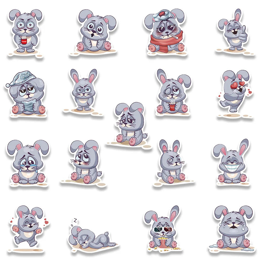 37pcs Funny Cute Cartoon Rabbit Meme Stickers For Luggage Guitar Phone Waterbottle Waterproof Graffiti Laptop Decals Kids Toy