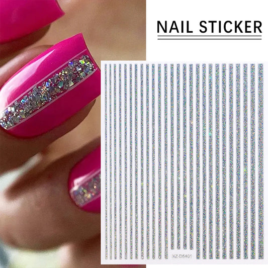 3D French Line Nail Art Stickers Gold Silver Stripes