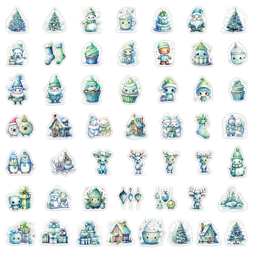 10/30/50PCS Cute Green Christmas Stickers Decoration Kawaii Cartoon Decals Toys Notebook Fridge Phone Bike Car Graffiti Sticker