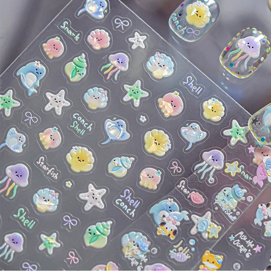 Ocean Nail Art Stickers: Mermaid, Dolphin, Starfish, More