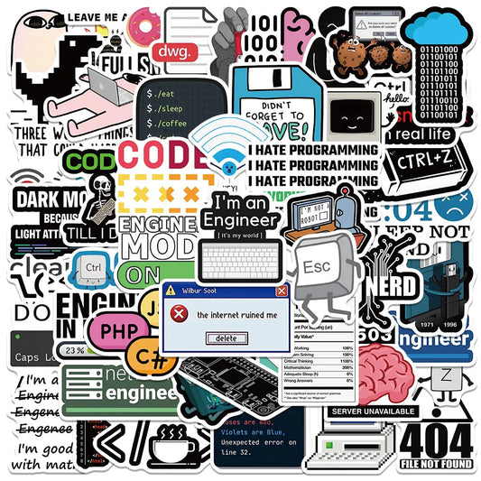 50pcs Funny Cartoon Software Engineer Stickers IT Programming Decals For Laptop Water Bottle Phone Geek Waterproof Graffiti