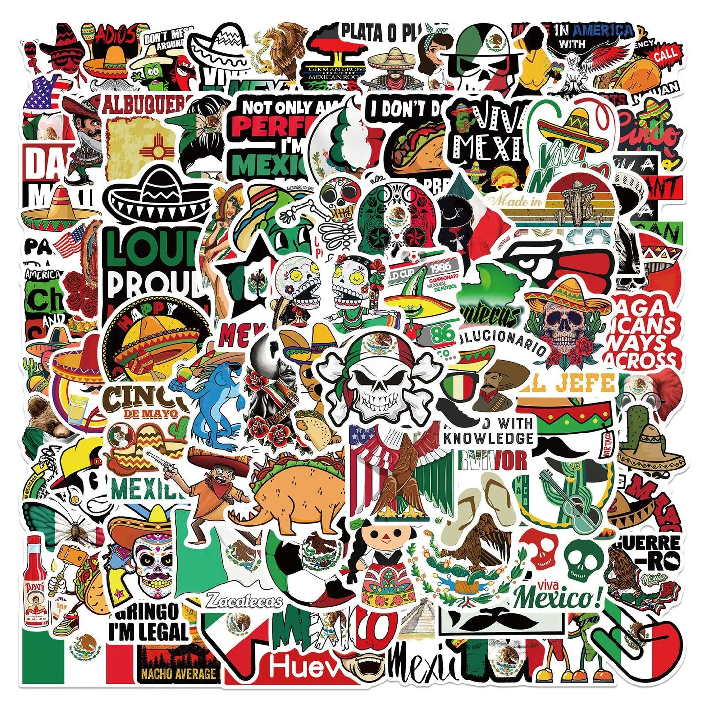 100 Mexican Flag Stickers Waterproof Vinyl Decals